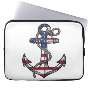 Funda Para Portátil Diseño vectorial vintage de ancla patriótica_1