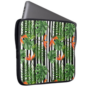 Funda Para Portátil Diseño vibrante de hojas y flores tropicales