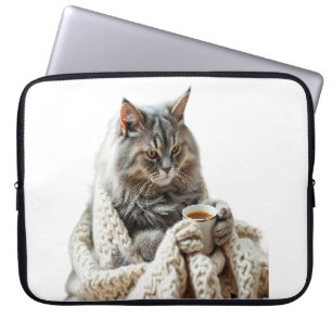 Funda Para Portátil Disfrutar del té de invierno del gato