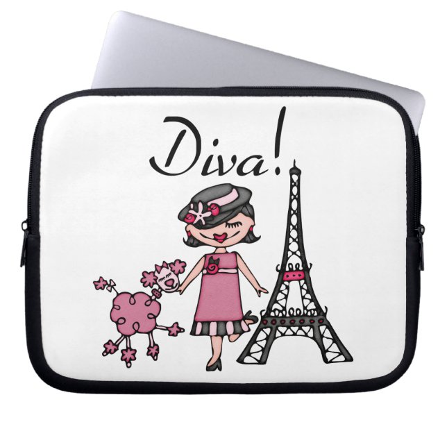 Funda Para Portátil Diva del pelo negro (Frente)