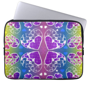 Funda Para Portátil Diversión Purple, azul, amarillo Patrón de corazon