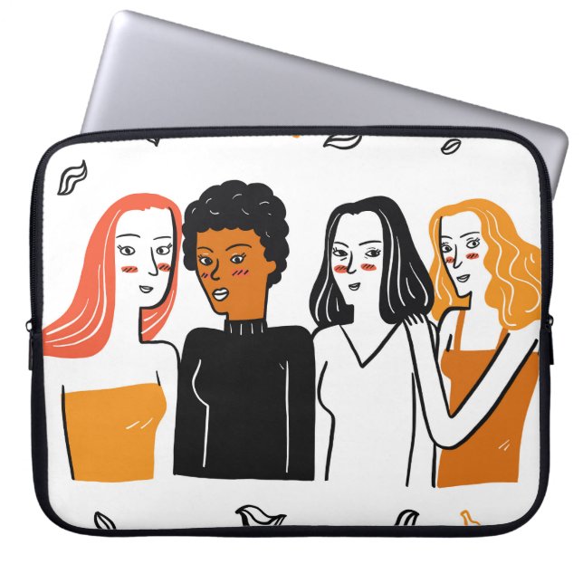 Funda Para Portátil Diversos chicas, varias nacionalidades juntas. (Frente)