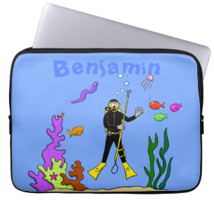 Funda Para Portátil Divertido buceador de scuba y personalizado de cri