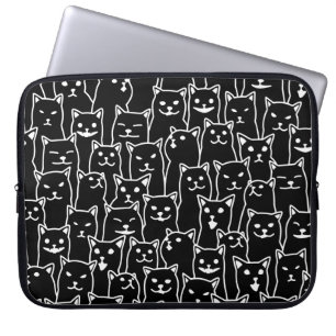Funda Para Portátil Divertido patrón de arte de línea de gato blanco y
