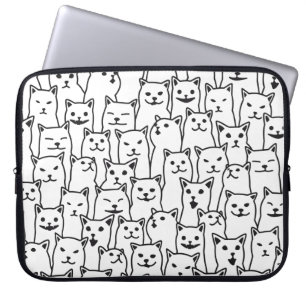 Funda Para Portátil Divertido patrón de arte de línea de gato blanco y