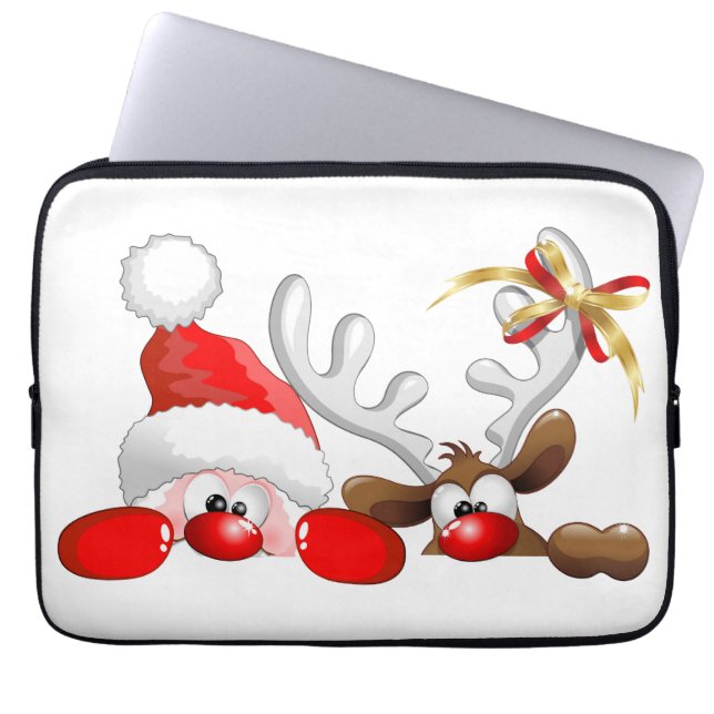 Funda Para Portátil Divertido Santa y Personalizado de renos Ornament  (Frente)