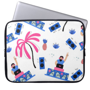 Funda Para Portátil Dj alegre, diseño tropical de playa.