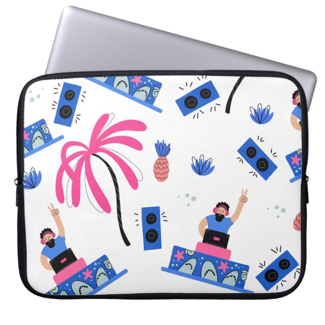 Funda Para Portátil Dj alegre, diseño tropical de playa. (Frente)