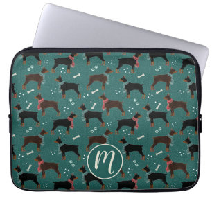 Funda Para Portátil Dobermanes rojos y negros en el patrón invernal de