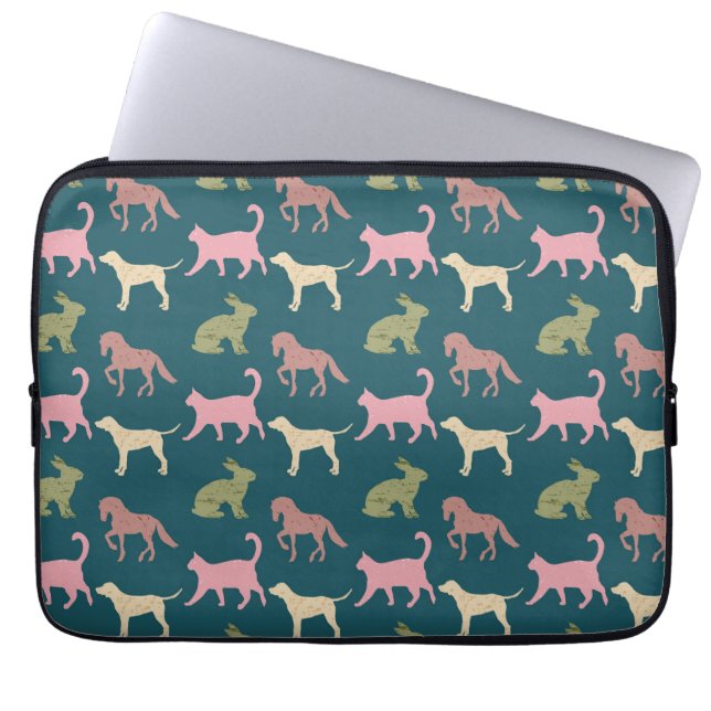 Funda Para Portátil Dog Cat Horse Animal Silhouettes Pattern (Frente)