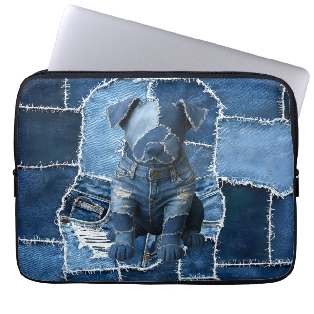Funda Para Portátil Dog Patchwork Art Denim (Frente)