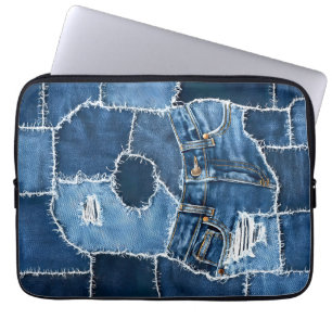 Funda Para Portátil Dog Patchwork Art Denim