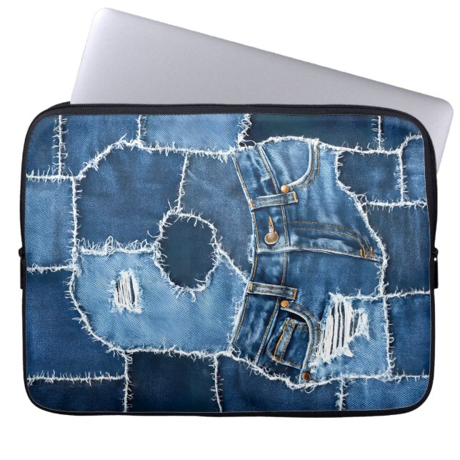Funda Para Portátil Dog Patchwork Art Denim (Frente)