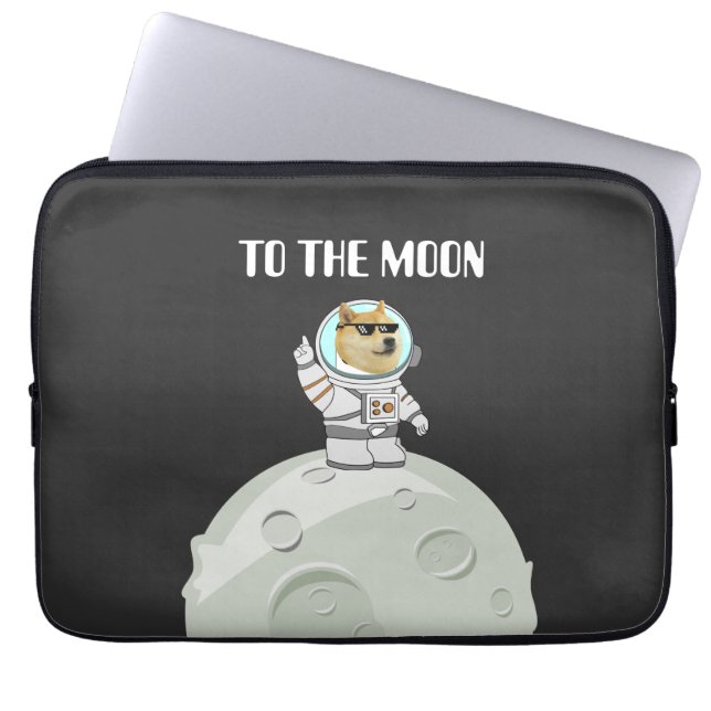 Funda Para Portátil Dogecoin a la luna divertido perro astronauta negr (Frente)