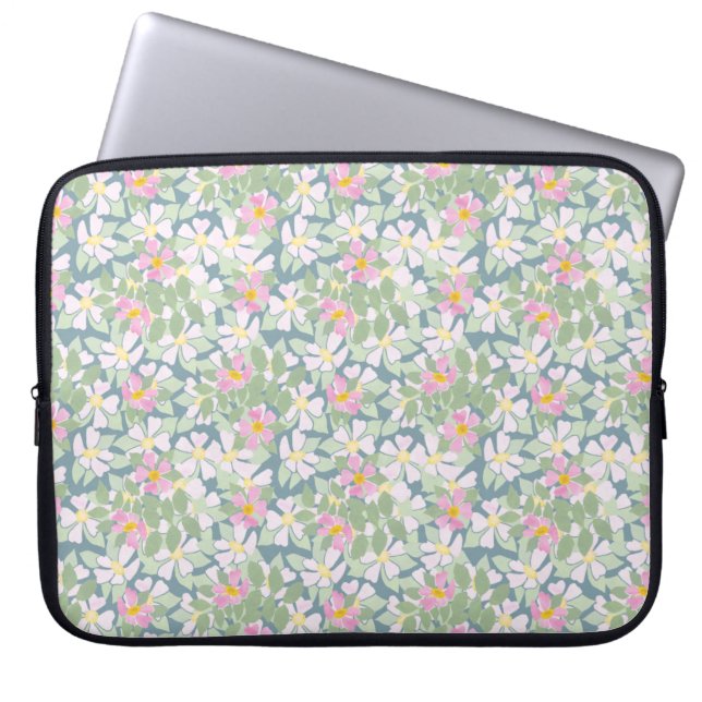 Funda Para Portátil Dogroses rosados en manga azul oscuro para portáti (Frente)