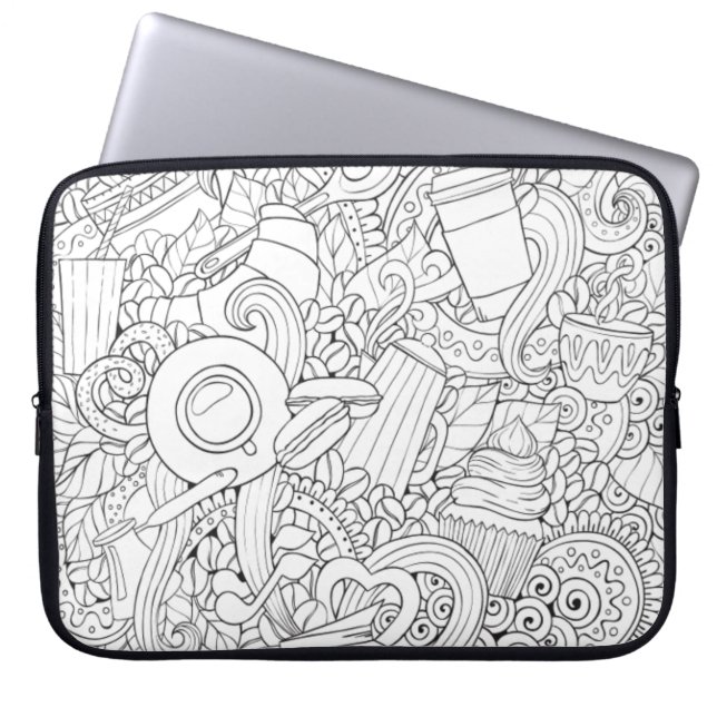 Funda Para Portátil Doodle del café y del té (Frente)