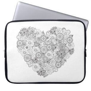 Funda Para Portátil Doodle floral del corazón