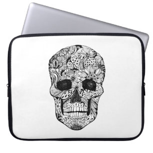 Funda Para Portátil Doodle floral del cráneo