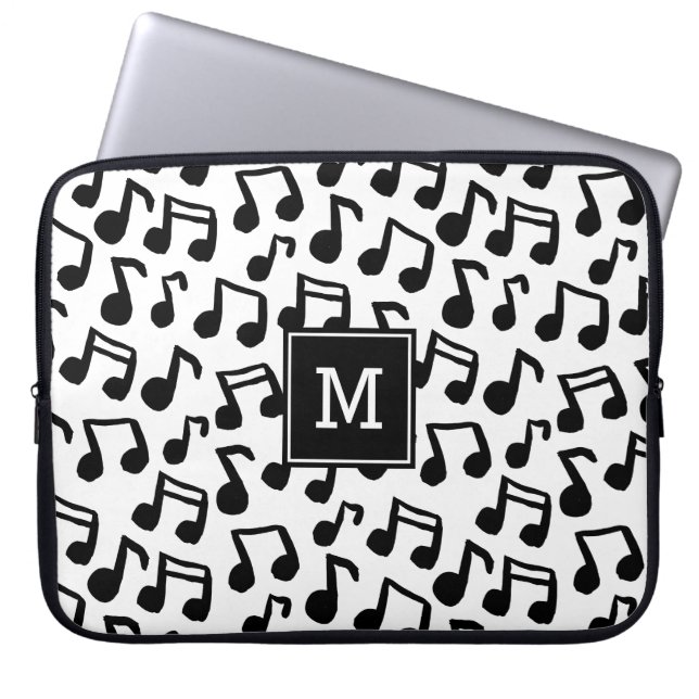 Funda Para Portátil Doodle Music nota monograma personalizado (Frente)