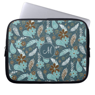 Funda Para Portátil doodle paisley feather flowery boho patrón verde a
