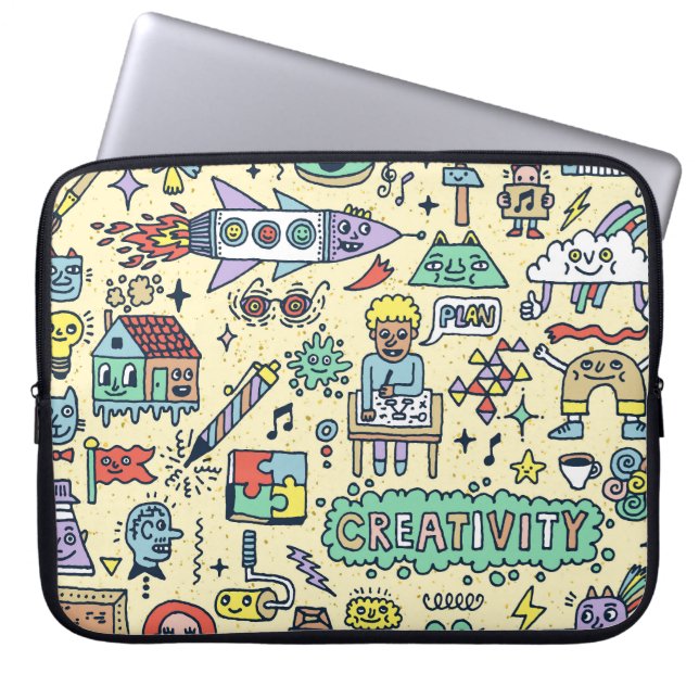 Funda Para Portátil Doodles creativos: juego de actividades divertidas (Frente)