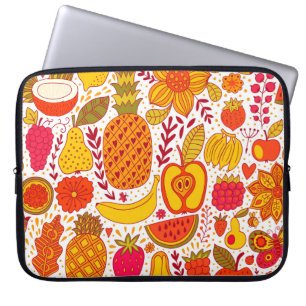 Funda Para Portátil Doodles de frutas: Patrón de cosecha de verano.