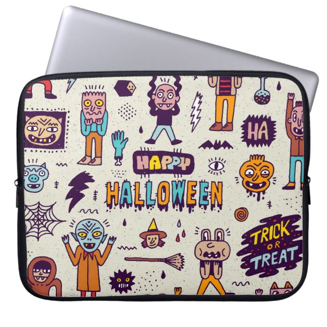 Funda Para Portátil Doodles de Halloween, conjunto impecable personali (Frente)