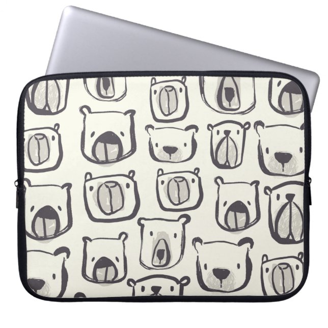 Funda Para Portátil Doodles dibujados a mano en la cara de oso ilustra (Frente)