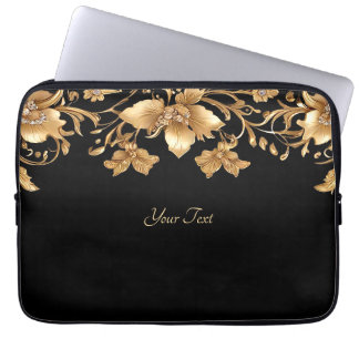 Funda Para Portátil Dorado Black Ornate Floral Laptop Sleeve