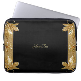 Funda Para Portátil Dorado Black Ornate Floral Laptop Sleeve
