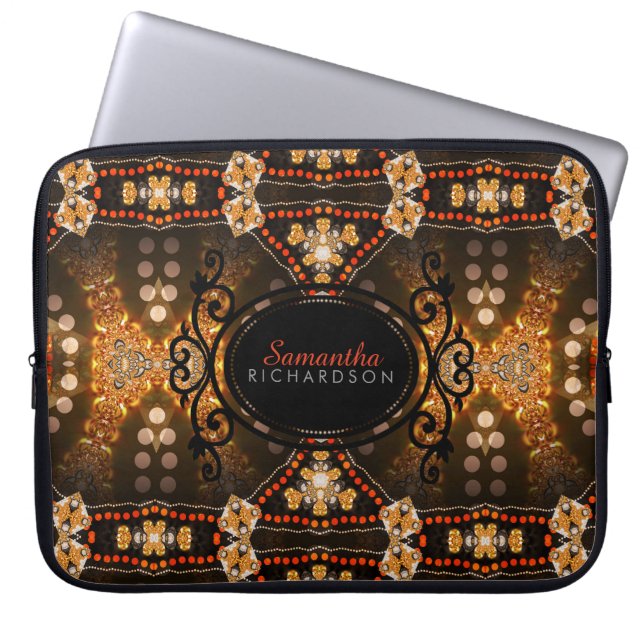 Funda Para Portátil Dorado Tribal Batik Nombre personalizado Portátil  (Frente)
