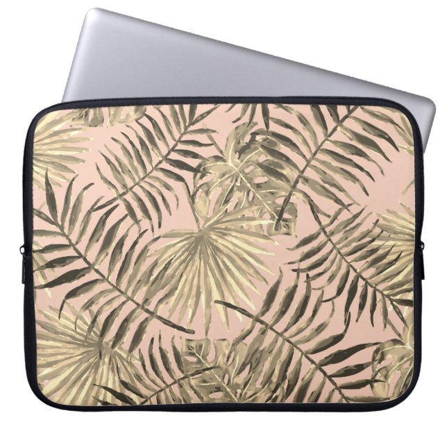 Funda Para Portátil Dorado tropical de hoja de palma rosa (Frente)