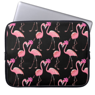 Funda Para Portátil Dos flamencos rosas sobre un fondo negro. Sin inco