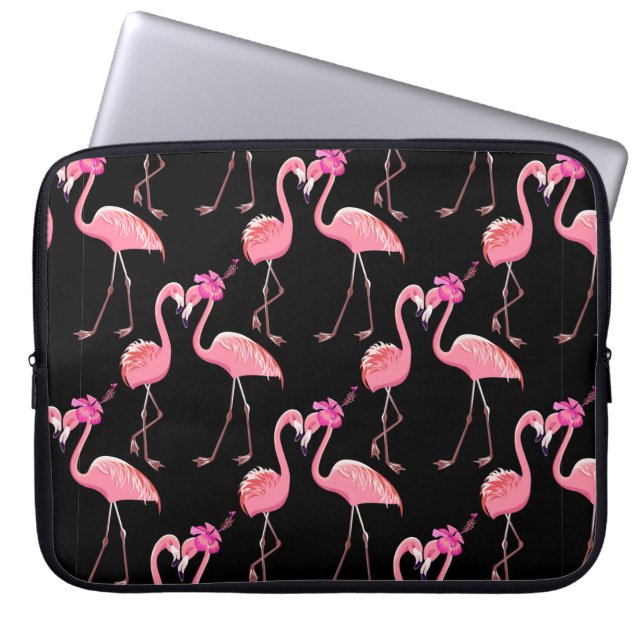 Funda Para Portátil Dos flamencos rosas sobre un fondo negro. Sin inco (Frente)