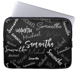 Funda Para Portátil Dos nombres pareja patrón monograma blanco negro