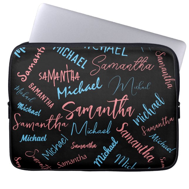 Funda Para Portátil Dos nombres parejas patrón monograma azul claro ro (Frente)