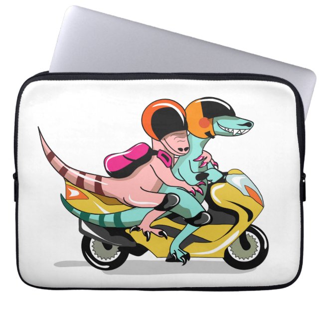 Funda Para Portátil Dos Personalizados Raptores En Motocicleta. (Frente)