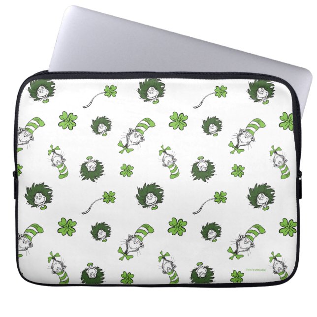 Funda Para Portátil Dr. Seuss | Patrón de trébol del gato en el sombre (Frente)