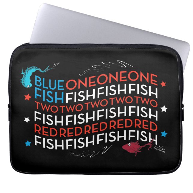 Funda Para Portátil Dr. Seuss | Pescado azul rojo Pescado de bandera e (Frente)