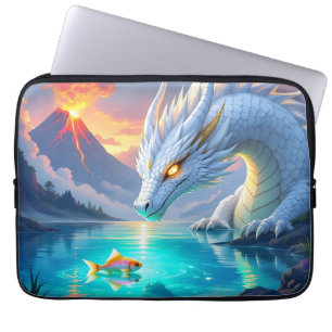 Funda Para Portátil Dragón blanco surrealista y pescado de oro