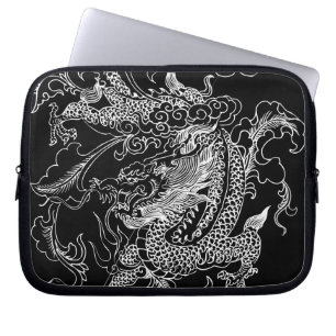 Funda Para Portátil Dragón blanco y negro