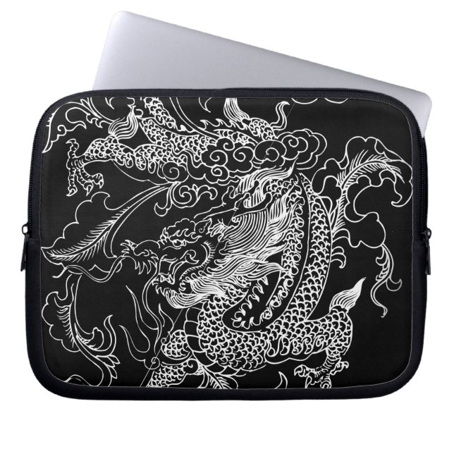 Funda Para Portátil Dragón blanco y negro (Frente)