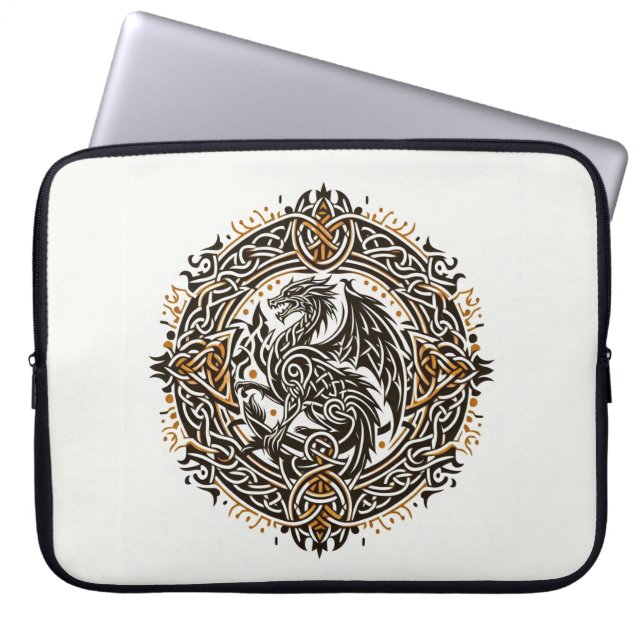 Funda Para Portátil Dragón Celta Negro y Oro (Frente)