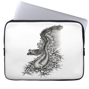 Funda Para Portátil Dragón chino, diseño blanco y negro en tatuostyl