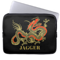 Dragón chino negro de oro rojo