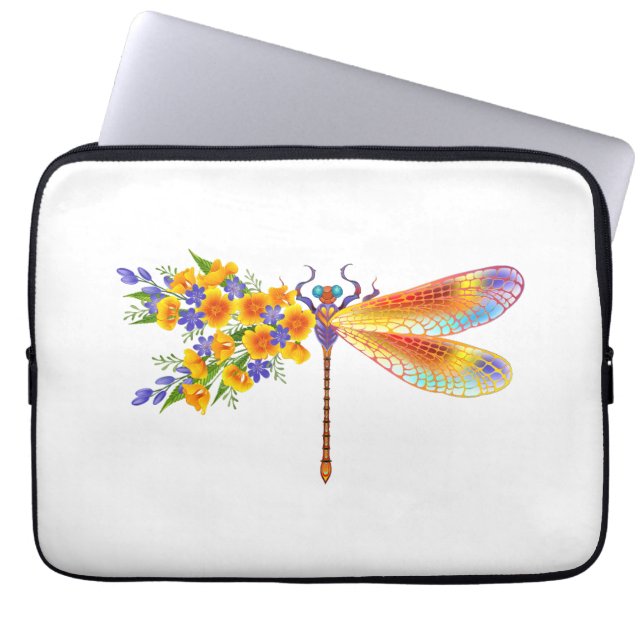Funda Para Portátil Dragón de flores amarillas (Frente)