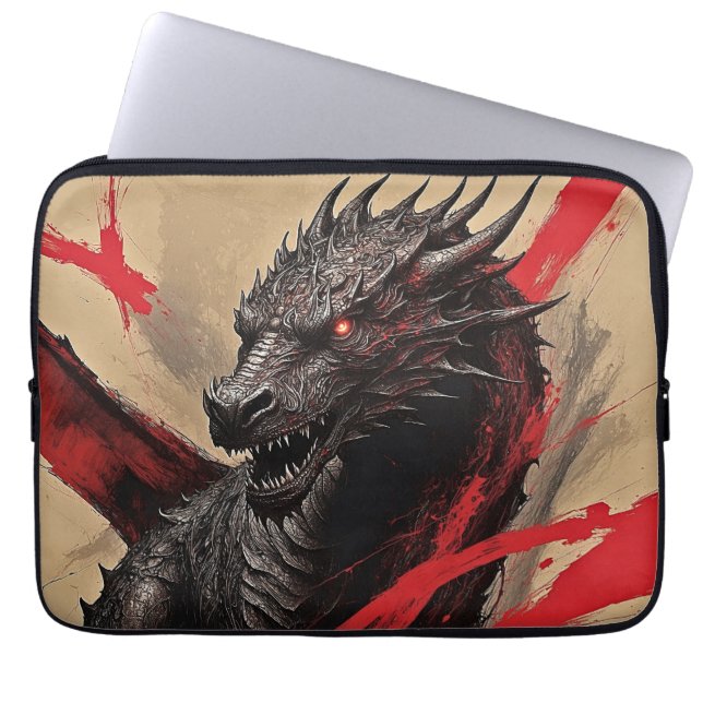 Funda para portátil Dragón de Tinta Carmesí (Frente)