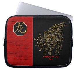 Funda Para Portátil Dragón dorado sobre negro y rojo - Personalizado