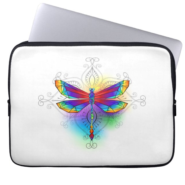 Funda Para Portátil Dragón poligonal arcoiris (Frente)