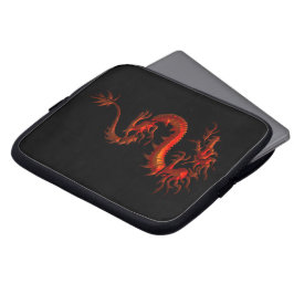 Funda Para Portátil Dragón rojo tribal asiático en manga negra de lapt